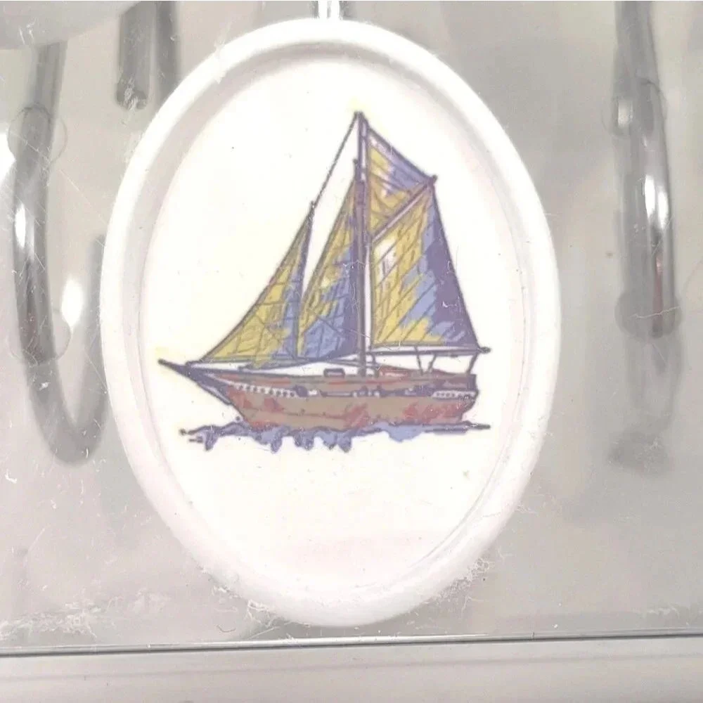 Vanderbilt Nautical Shower Hooks Set of 12 Anchors and Ships Oval Design NWT